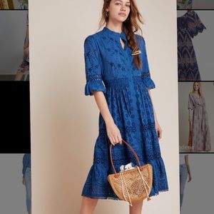Beautiful blue eyelet Payal Jain dress from Anthropologie. NWT